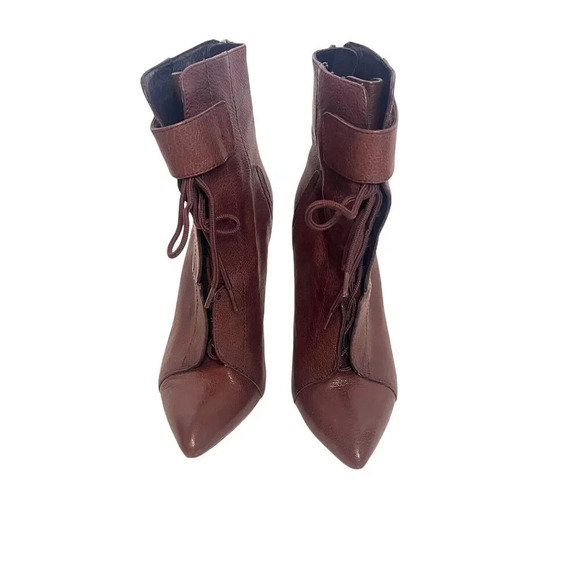 Pour La Victoire The Onyx Lace Up Ankle Bootie Heels Leather Brown Size 8 - Picture 4 of 10